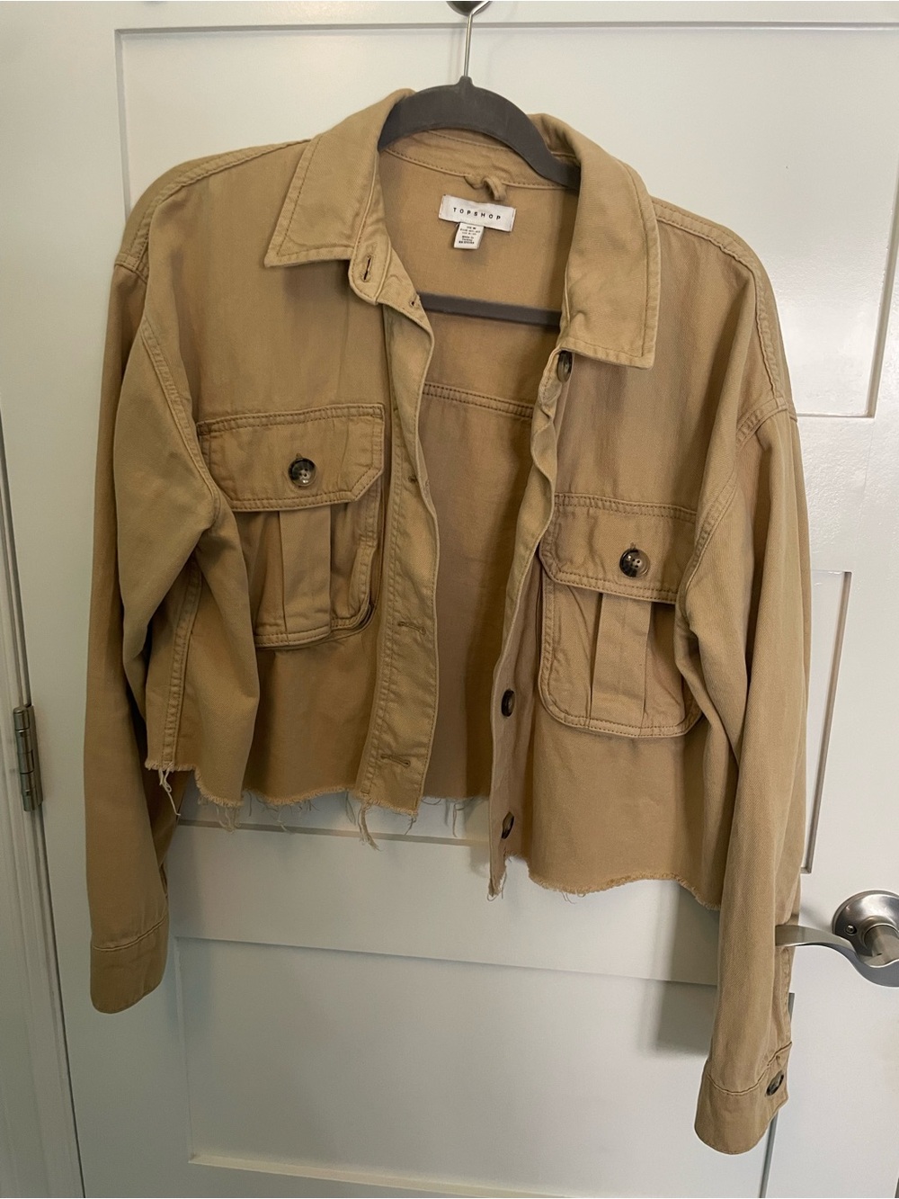 Topshop Cropped Utility Jacket in Beige Tan